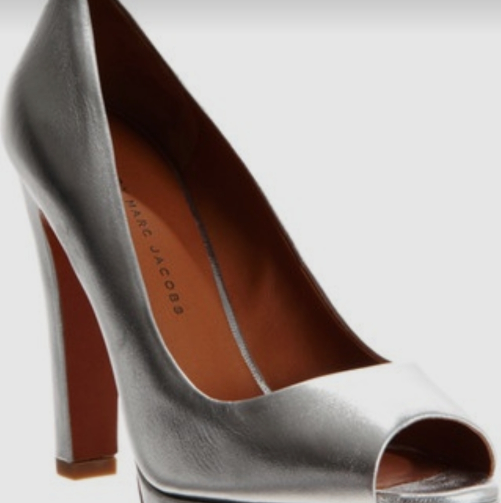 Marc Jacobs Metallic Leather Peep Toe Heels